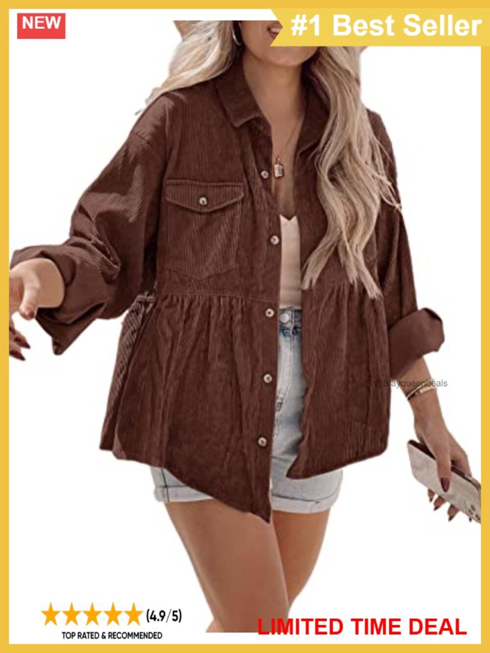 Womens Corduroy Button Down Tunic Shirt Long Sleeve Loose Fit Blouse